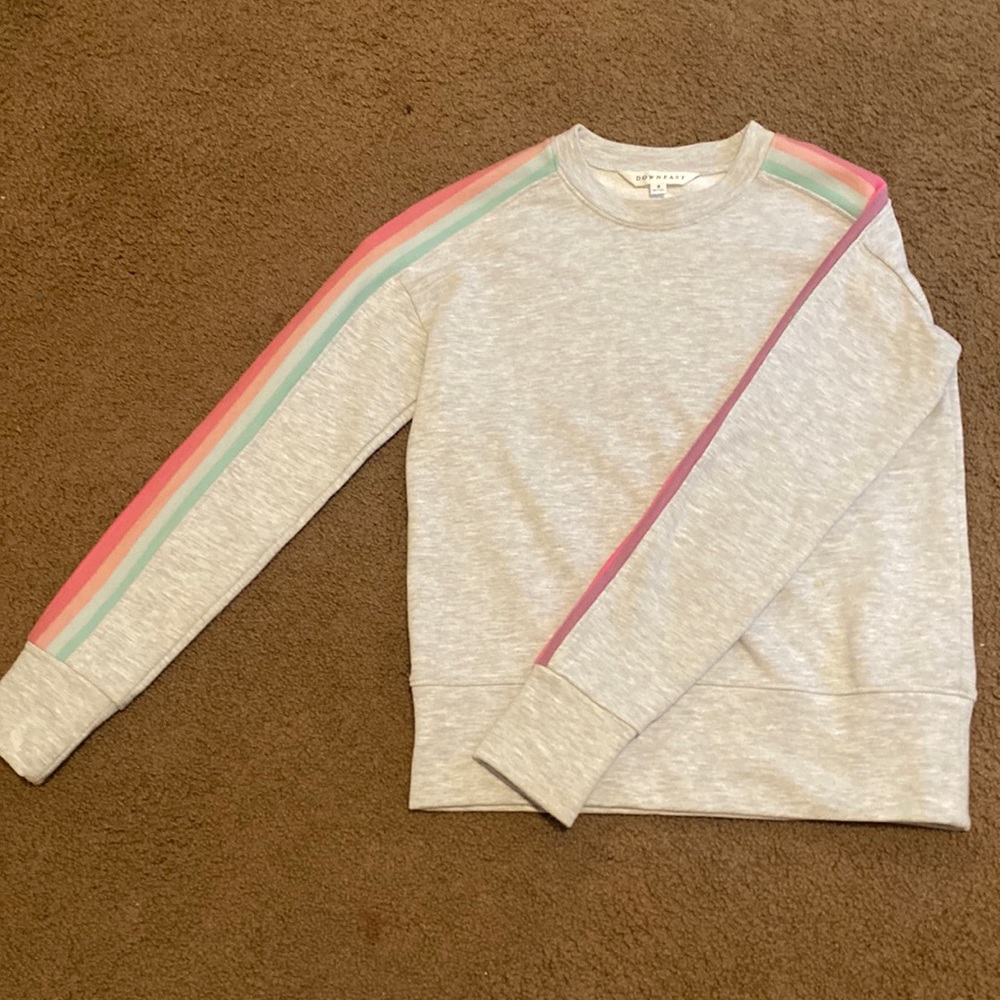 DownEast Womens Gray Pullover Colorful Sleeves Size S